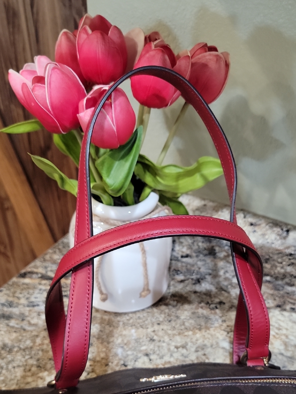 Coach Gallery Tote in Signature Canvas, red /brown color - Picture 7 of 10